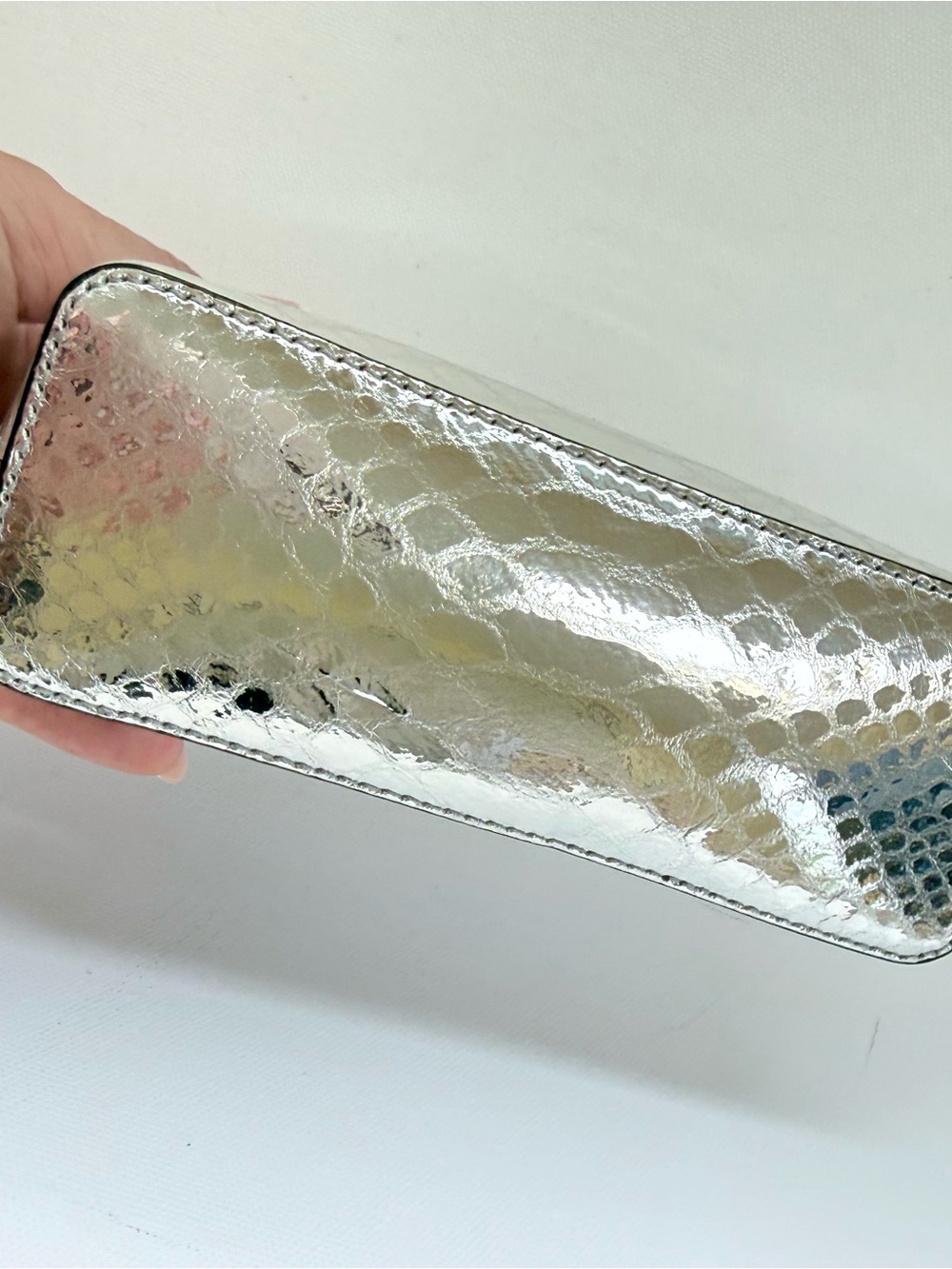 Michael Kors collection Silver Metallic Snake-Embossed cosmetic bag with Logo - Picture 7 of 8